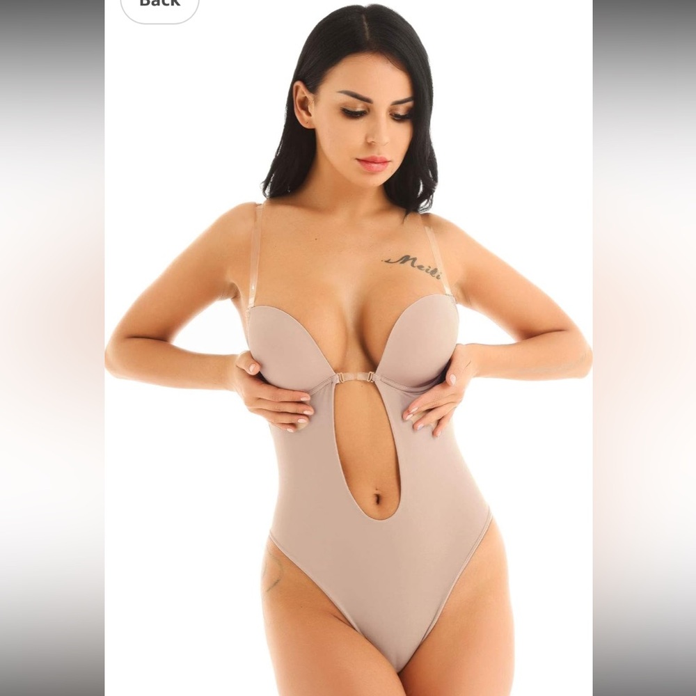 Beige Plunge Shapewear Bodysuit